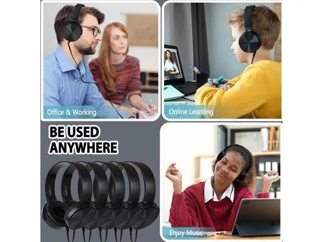 Alt view image 6 of 7 - Bulk Headphones with Microphone 10 Pack for Classroom Kids, Wholesale Heavy Duty Wire Headsets with Mic Class Set for School Students Teen Children(HY450, Black)