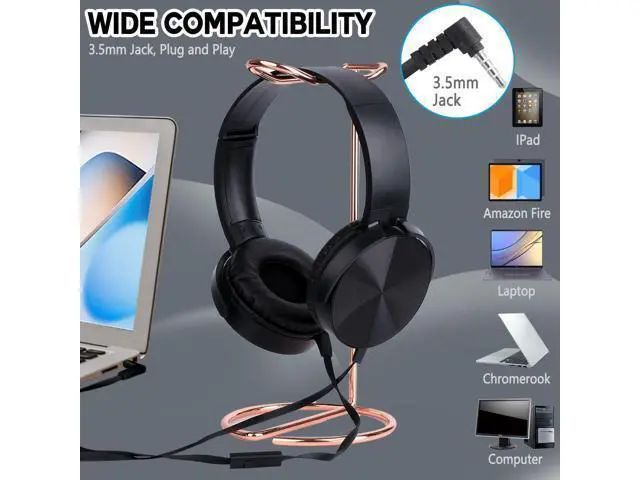 Alt view image 7 of 7 - Bulk Headphones with Microphone 10 Pack for Classroom Kids, Wholesale Heavy Duty Wire Headsets with Mic Class Set for School Students Teen Children(HY450, Black)
