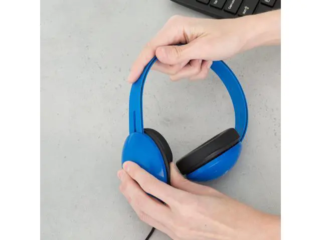 Alt view image 2 of 7 - Egghead Heavy-Duty Kids' Headphones with Padded Ear Cups and 6' Cord, Adjustable Tangle-Free Plastic Classroom Headphones for Kids, Pack of 10, Blue