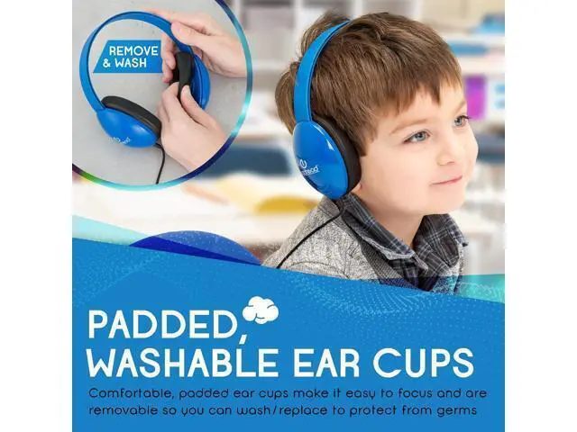 Alt view image 5 of 7 - Egghead Heavy-Duty Kids' Headphones with Padded Ear Cups and 6' Cord, Adjustable Tangle-Free Plastic Classroom Headphones for Kids, Pack of 10, Blue