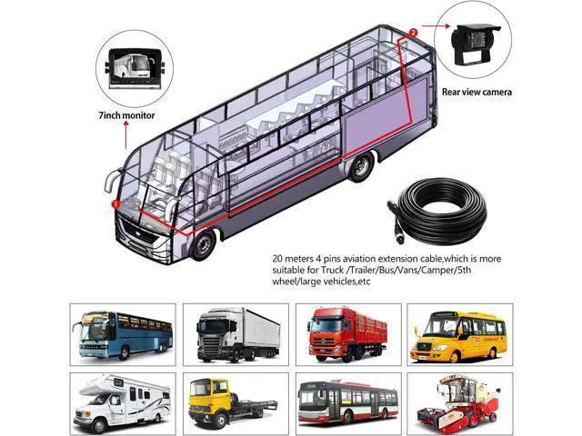 Alt view image 5 of 7 - Backup Camera System Kit 7" LCD Reversing Monitor +Rear View Back Up Camera with 170 ° Wide Angle, Waterproof IP68, 18 Infrared Night Vision for Trucks/RV/Trailers/Bus/Vans/Box Truck