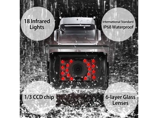 Alt view image 4 of 7 - Backup Camera System Kit 7" LCD Reversing Monitor +Rear View Back Up Camera with 170 ° Wide Angle, Waterproof IP68, 18 Infrared Night Vision for Trucks/RV/Trailers/Bus/Vans/Box Truck
