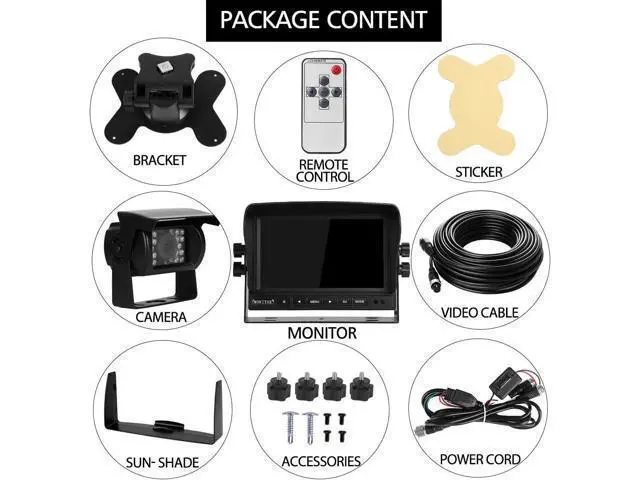 Alt view image 7 of 7 - Backup Camera System Kit 7" LCD Reversing Monitor +Rear View Back Up Camera with 170 ° Wide Angle, Waterproof IP68, 18 Infrared Night Vision for Trucks/RV/Trailers/Bus/Vans/Box Truck