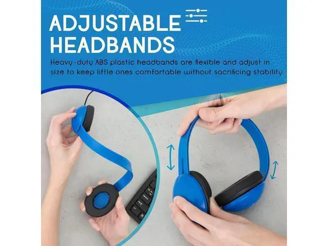 Alt view image 7 of 7 - Egghead Heavy-Duty Kids' Headphones with Padded Ear Cups and 6' Cord, Adjustable Tangle-Free Plastic Classroom Headphones for Kids, Pack of 10, Blue