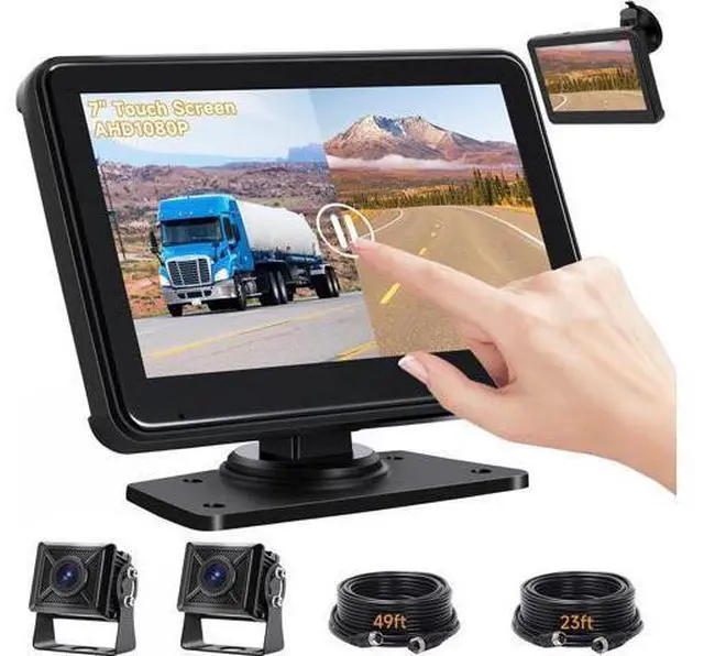 Main image of 7'' HD1080P Wired Backup Camera System with Touch Screen Monitor, 2 Wired Rear View Cameras, Colorful Night Vision& IP68 Rated &10G Vibration, Backup Camera for Trucks/RVs/Trailers/Skid Steer