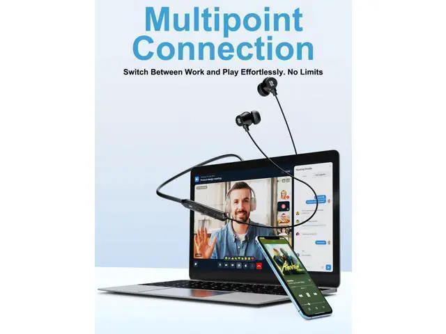 Alt view image 7 of 7 - Active Noise Cancelling Headphones, Wireless In Ear Neckband Bluetooth Headphones with 3 AI Mics ENC, 60Hrs Playtime, V5.3 Magnetic Earbuds, Multipoint Connection Earphones for Work/Travel/Home/Office