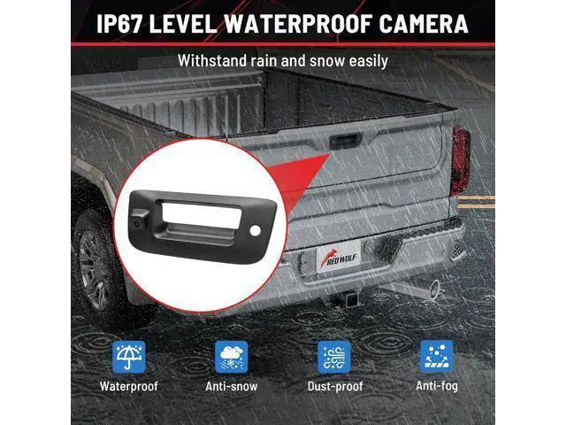 Alt view image 5 of 6 - RED WOLF Tailgate Handle Reverse Backup Camera Fit for 2007-2014 Chevrolet Silverado GMC Sierra 1500 2500 HD IP68 Waterproof 150° View Angle Rear View Camera with Key Hole Replaces OE Number 22755305