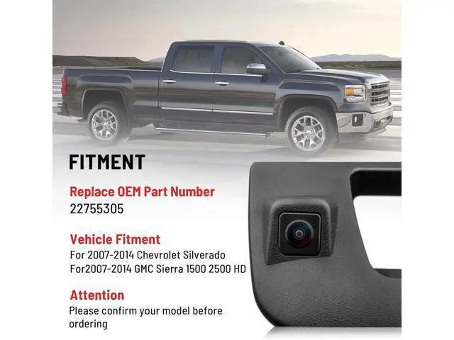 Alt view image 2 of 6 - RED WOLF Tailgate Handle Reverse Backup Camera Fit for 2007-2014 Chevrolet Silverado GMC Sierra 1500 2500 HD IP68 Waterproof 150° View Angle Rear View Camera with Key Hole Replaces OE Number 22755305