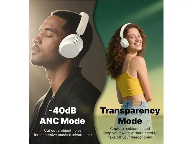 Alt view image 3 of 7 - Hmusic MS04 Noise Cancelling Over Ear Headphones, 40dB Hybric ANC Headphones, 2 Mic ENC, 80H Long Battery Life, 3.5 Audio Wired/Bluetooth 5.3,Foldable w/Case,Sound Proof for Game/Travel/Work/Commute