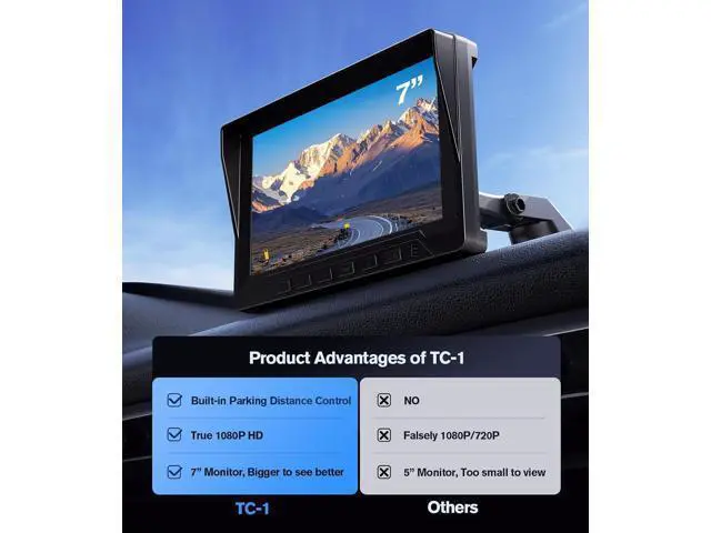Alt view image 4 of 7 - 1080P Backup Camera with Backup Sensors Parking Distance Control (PDC) System, Back up Camera Waterproof Clear Night Vision Rear View Camera with 7'' Monitor for Cars/Truck/SUV/RV/Van/Trailer