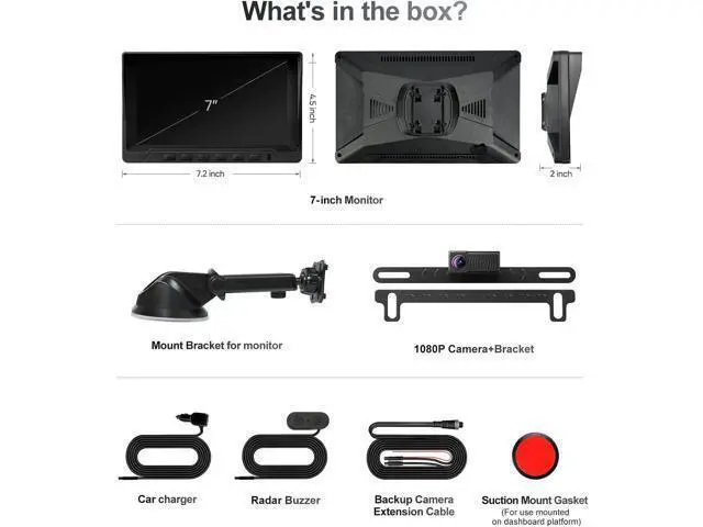 Alt view image 7 of 7 - 1080P Backup Camera with Backup Sensors Parking Distance Control (PDC) System, Back up Camera Waterproof Clear Night Vision Rear View Camera with 7'' Monitor for Cars/Truck/SUV/RV/Van/Trailer
