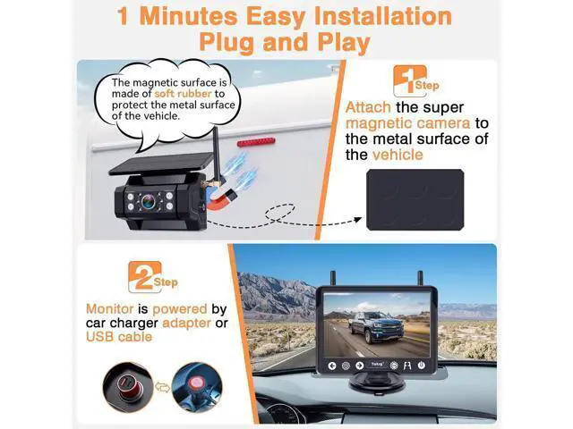 Alt view image 2 of 7 - Wireless Backup Camera Magnetic for Truck: 1 Minute Easy Install HD 1080P Rear View Camera Solar - Portable Rechargeable 5 Inch Monitor System for Car Truck SUV RV Trailer Camper Y02