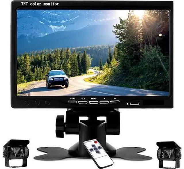 Main image of Camecho DC 12V 24V Vehicle Backup Camera System 2 x Rear View Camera Support Night Vision Waterpoof & 7" Monitor with Dual 34ft AV Cables Hardwire for Bus Truck Van Trailer RV Campers