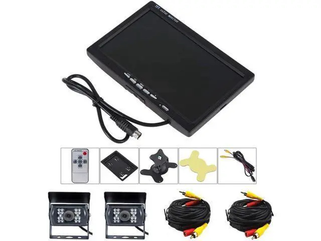 Alt view image 7 of 7 - Camecho DC 12V 24V Vehicle Backup Camera System 2 x Rear View Camera Support Night Vision Waterpoof & 7" Monitor with Dual 34ft AV Cables Hardwire for Bus Truck Van Trailer RV Campers