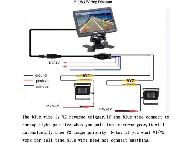 Alt view image 6 of 7 - Camecho DC 12V 24V Vehicle Backup Camera System 2 x Rear View Camera Support Night Vision Waterpoof & 7" Monitor with Dual 34ft AV Cables Hardwire for Bus Truck Van Trailer RV Campers