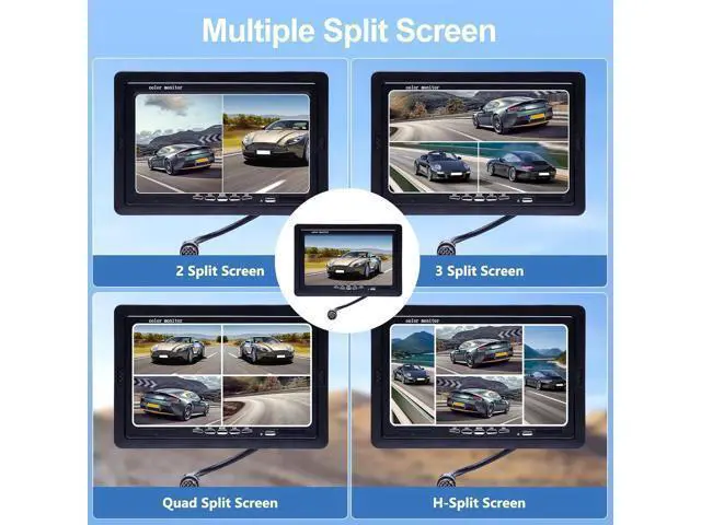 Alt view image 3 of 7 - Camecho Vehicle Backup Camera 4 Split Monitor Front View Rear View Camera Auto 18 IR Night Vision Waterproof Aviation 4 Pins Connector LCD Monitor for Trucks RV Trailer Bus