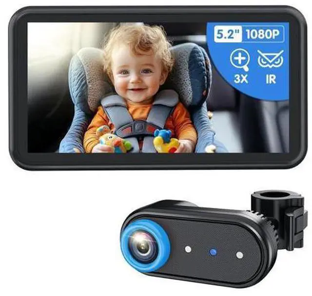 Main image of BM2A Baby Car Camera 3X Zoom to See Baby Clearly, 5.2" 1080P Display & Auto IR Night Vision, Rear-Facing View Monitor, Easy Install for Parents & Pet Owners