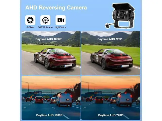 Alt view image 5 of 7 - Camecho Vehicle Backup Camera 4 Split Monitor Front View Rear View Camera Auto 18 IR Night Vision Waterproof Aviation 4 Pins Connector LCD Monitor for Trucks RV Trailer Bus
