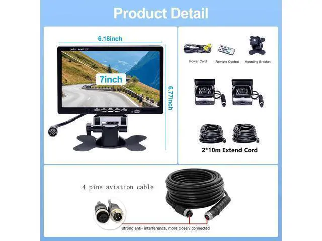 Alt view image 7 of 7 - Camecho Vehicle Backup Camera 4 Split Monitor Front View Rear View Camera Auto 18 IR Night Vision Waterproof Aviation 4 Pins Connector LCD Monitor for Trucks RV Trailer Bus