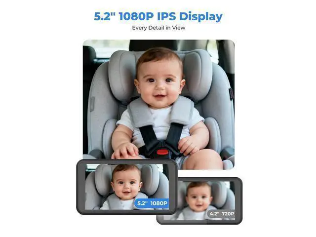 Alt view image 2 of 7 - BM2A Baby Car Camera 3X Zoom to See Baby Clearly, 5.2" 1080P Display & Auto IR Night Vision, Rear-Facing View Monitor, Easy Install for Parents & Pet Owners