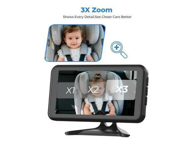 Alt view image 3 of 7 - BM2A Baby Car Camera 3X Zoom to See Baby Clearly, 5.2" 1080P Display & Auto IR Night Vision, Rear-Facing View Monitor, Easy Install for Parents & Pet Owners