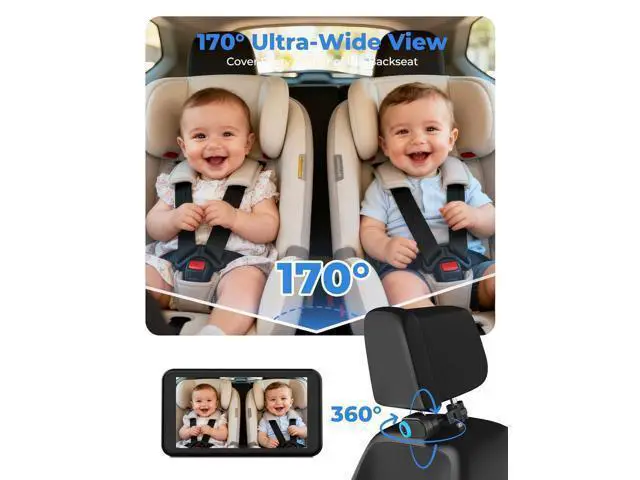 Alt view image 5 of 7 - BM2A Baby Car Camera 3X Zoom to See Baby Clearly, 5.2" 1080P Display & Auto IR Night Vision, Rear-Facing View Monitor, Easy Install for Parents & Pet Owners