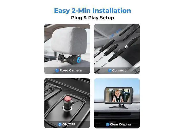 Alt view image 7 of 7 - BM2A Baby Car Camera 3X Zoom to See Baby Clearly, 5.2" 1080P Display & Auto IR Night Vision, Rear-Facing View Monitor, Easy Install for Parents & Pet Owners