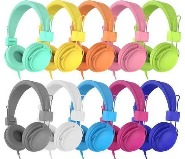 Main image of AILIHEN Classroom Headphones Kids 10-Pack for School Student K-12, On-Ear Premium Bulk Wired Headset with Mic, 85dB Volume Limited & SharePort, 3.5mm Jack for Chromebook, Computer, Laptop (Multicolor)