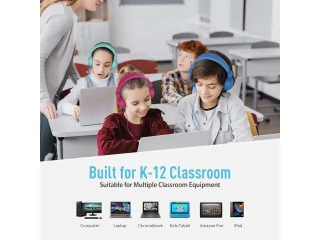 Alt view image 7 of 7 - AILIHEN Classroom Headphones Kids 10-Pack for School Student K-12, On-Ear Premium Bulk Wired Headset with Mic, 85dB Volume Limited & SharePort, 3.5mm Jack for Chromebook, Computer, Laptop (Multicolor)