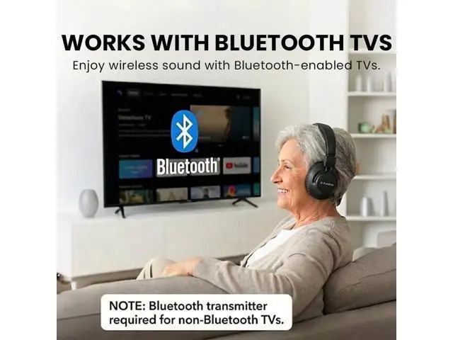 Alt view image 2 of 6 - Avantree Audition 3 - Bluetooth Over-Ear Headphones with Wireless Charging Dock, 50H Battery, aptX-Adaptive, Clear Voice, Compatible with Bluetooth TVs