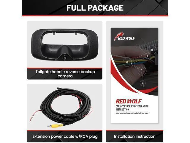 Alt view image 7 of 7 - RED WOLF Tailgate Handle Backup Camera Fit for 1999-2006 Chevrolet Chevy Silverado/GMC Sierra 1500 2500 3500HD Pickups Reverse Rear View Backup Camera, Waterproof Guideline w/12V Power Cable RCA Plug