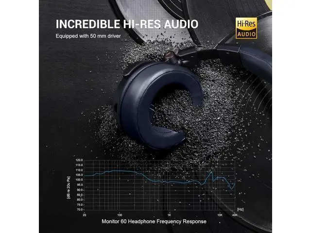 Alt view image 7 of 7 - OneOdio Monitor 60 Professional Studio Headphones - Recording Wired Over Ear Headphones, Hi-Res Audio, Soft Comfortable Earmuffs, 6.35mm Adapter for Tracking Mixing DJ Mastering Broadcast-Navy Blue