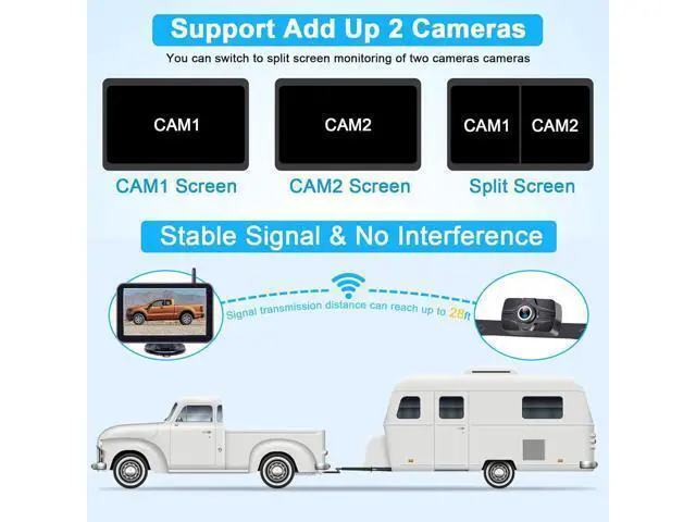 Alt view image 2 of 7 - 7-Inch Wireless Backup Camera for Truck - 2 Channel, DIY Grid Lines, HD 1080P, Night Vision, IP69K Waterproof, Backup Camera for Truck, Pickup, Trailer, Cars - Parking Safety & Towing Assistance