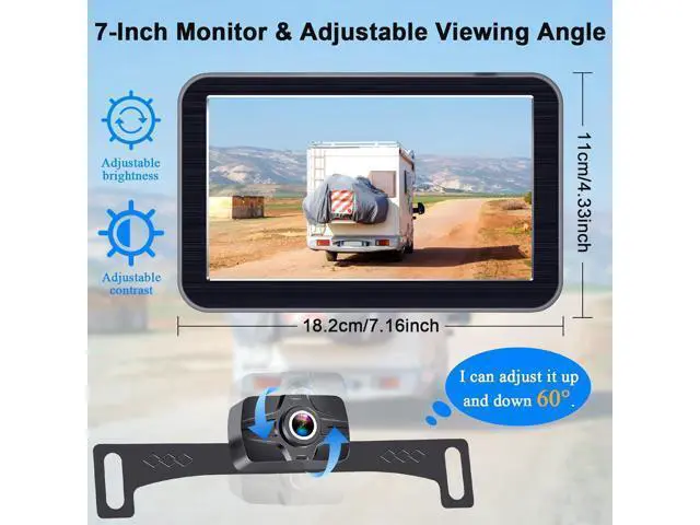 Alt view image 4 of 7 - 7-Inch Wireless Backup Camera for Truck - 2 Channel, DIY Grid Lines, HD 1080P, Night Vision, IP69K Waterproof, Backup Camera for Truck, Pickup, Trailer, Cars - Parking Safety & Towing Assistance