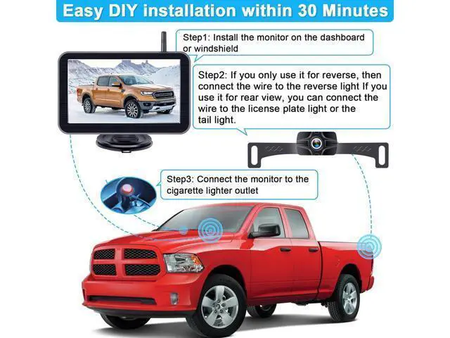 Alt view image 3 of 7 - 7-Inch Wireless Backup Camera for Truck - 2 Channel, DIY Grid Lines, HD 1080P, Night Vision, IP69K Waterproof, Backup Camera for Truck, Pickup, Trailer, Cars - Parking Safety & Towing Assistance