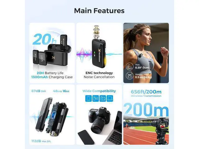Alt view image 2 of 7 - NearStream Wireless Lavalier Microphone for iPhone/Android/DSLR/Camera/PC, Wireless Lapel Microphone System with Noise Cancellation, 656ft Transmission, LCD Display, 20H Battery Life (AWM20T)
