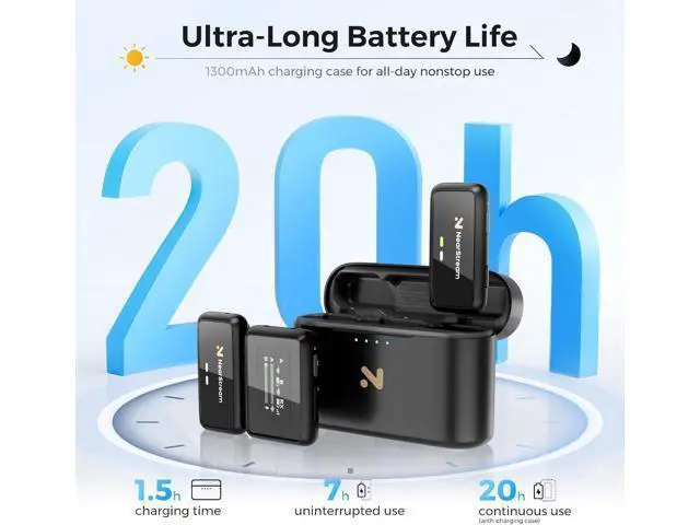 Alt view image 7 of 7 - NearStream Wireless Lavalier Microphone for iPhone/Android/DSLR/Camera/PC, Wireless Lapel Microphone System with Noise Cancellation, 656ft Transmission, LCD Display, 20H Battery Life (AWM20T)