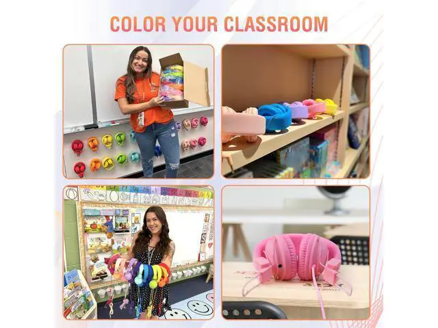 Alt view image 2 of 7 - Headphones for Classrooms K-8 School Use, Wired Bulk, 85dB Volume Limited with Mic, Foldable & Shareable, 3.5mm Jack, Rainbow Colors (12 Pack)