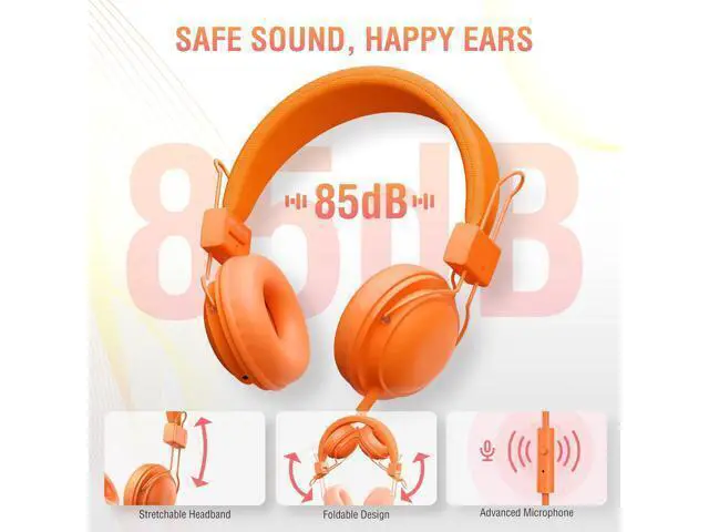 Alt view image 5 of 7 - Headphones for Classrooms K-8 School Use, Wired Bulk, 85dB Volume Limited with Mic, Foldable & Shareable, 3.5mm Jack, Rainbow Colors (12 Pack)