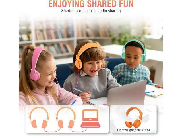 Alt view image 7 of 7 - Headphones for Classrooms K-8 School Use, Wired Bulk, 85dB Volume Limited with Mic, Foldable & Shareable, 3.5mm Jack, Rainbow Colors (12 Pack)