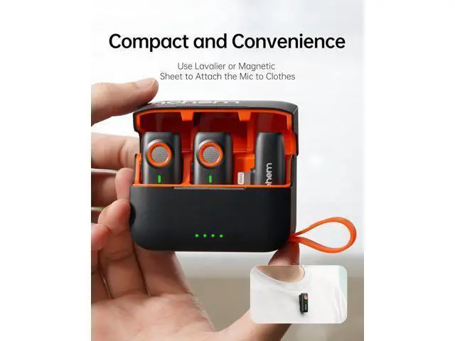 Alt view image 6 of 7 - hohem MIC-01 Wireless Lavalier Microphone for iPhone, Noise Cancellation, 48kHz 328ft Range, 20 Hours Battery, Wireless Microphone for iOS, Live Streaming, Vlog (2TX + 1RX + Charging Case)
