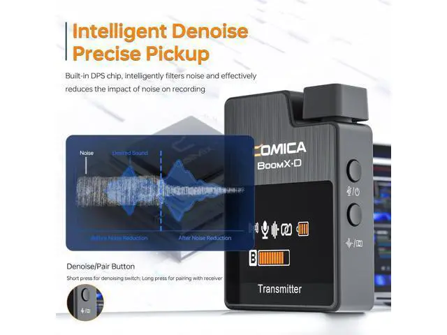 Alt view image 6 of 7 - COMICA BoomX-D2 Wireless Lavalier Microphone for iPhone, Android Camera, Dual Lapel Mic System with 2 Transmitters, 656ft Stable Range, Noise Cancelling, Ideal for Vlog, YouTube, Content Creators