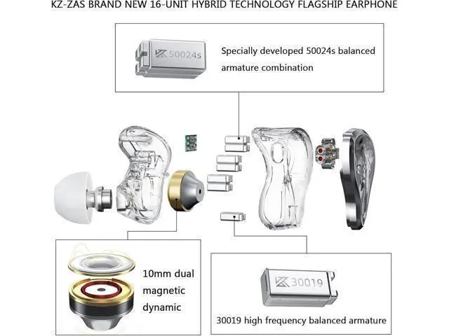 Alt view image 3 of 7 - CCA KZ ZAS in Ear Monitor Headphones 16 Units 7BA 1DD Hybrid Drivers HiFi IEM Earphones High Clarity Wired Earbuds for Musicians Singers Audiophile Dj Drummers
