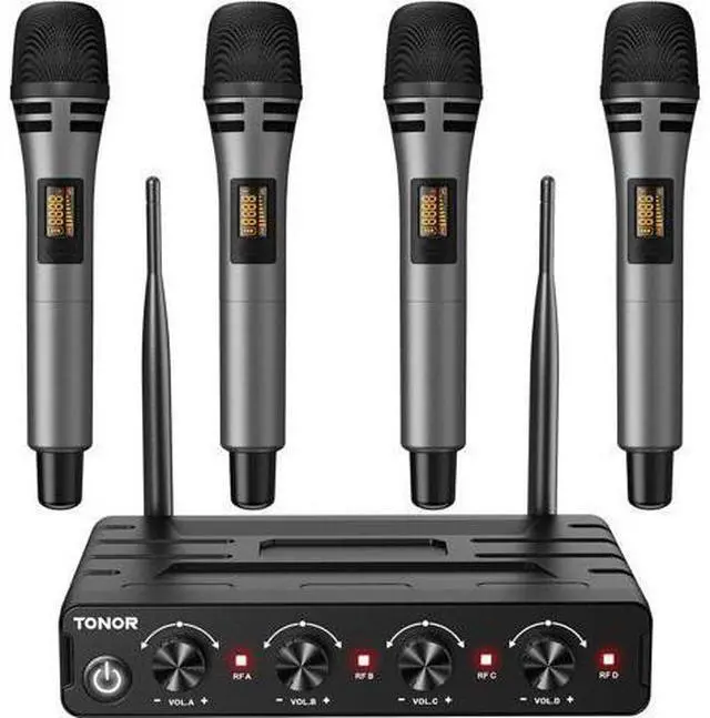 Main image of TONOR Wireless Microphones System with 4x10 Channels Cordless Handheld Microfono Inalambrico, 60 m/200FT UHF Range, Mics with Stable Signal Transmission for Karaoke Singing Party Church Wedding