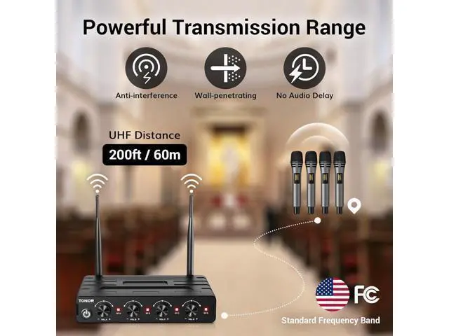 Alt view image 3 of 7 - TONOR Wireless Microphones System with 4x10 Channels Cordless Handheld Microfono Inalambrico, 60 m/200FT UHF Range, Mics with Stable Signal Transmission for Karaoke Singing Party Church Wedding