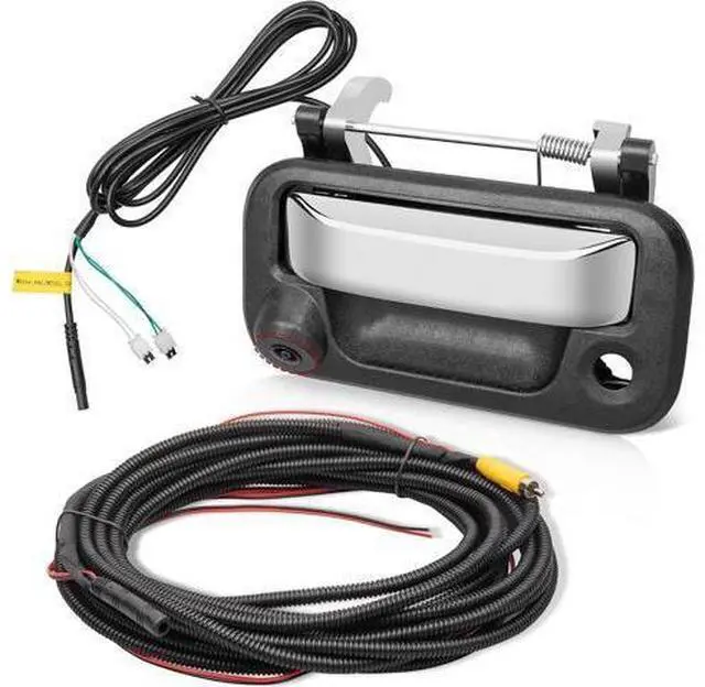 Main image of RED WOLF Chrome Tailgate Handle Reverse Backup Camera Fit for 2004-2016 Ford F150 F250 F350 F450 F550 Explorer Lincoln Car Rear View Camera Replace 8L3Z-9943400-AC RCA Connector Optional Guideline
