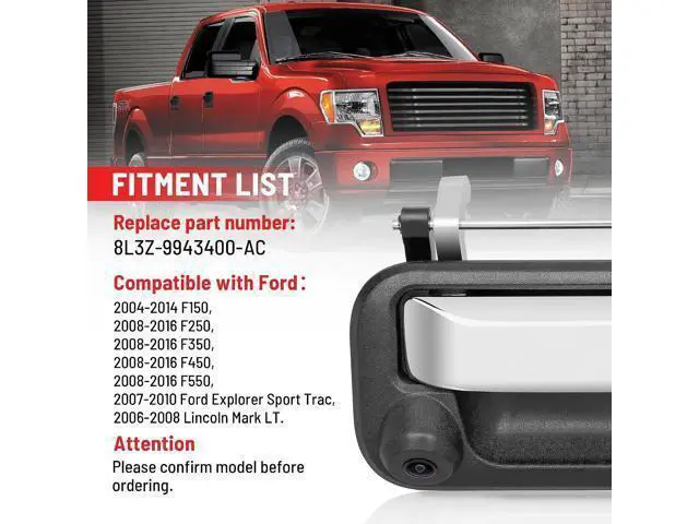 Alt view image 4 of 7 - RED WOLF Chrome Tailgate Handle Reverse Backup Camera Fit for 2004-2016 Ford F150 F250 F350 F450 F550 Explorer Lincoln Car Rear View Camera Replace 8L3Z-9943400-AC RCA Connector Optional Guideline