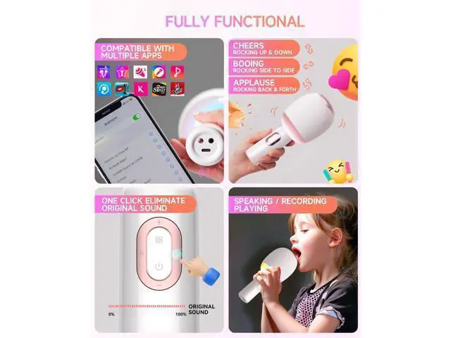 Alt view image 7 of 7 - Wireless Bluetooth karaoke Microphone, 5-in-1 Portable Handheld Microphone for iPhone, Karaoke Microfono with Dynamic Lights for Car / Home Party, Music Record, Duet Singing Mic for Kids Adults-White