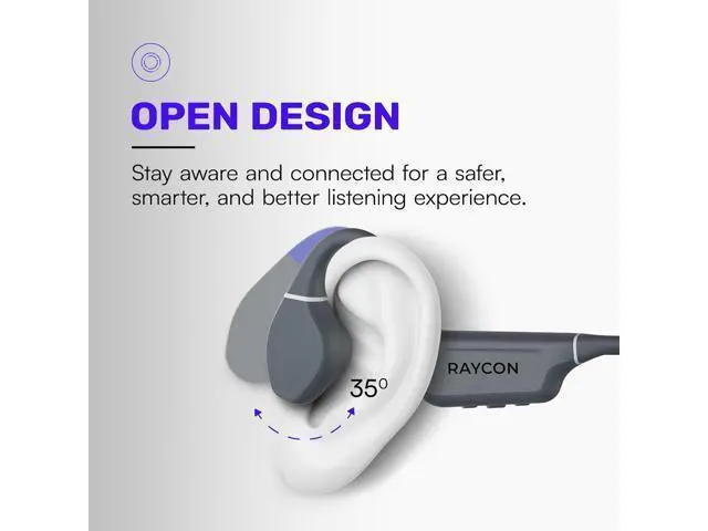 Alt view image 3 of 5 - Raycon Bone Conduction Headphones Bluetooth - Open Ear Running Headphones, Sweat & Water-Resistant Earbuds with Mic for Sports & Workouts, 13hr Playtime (Gray)