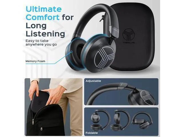 Alt view image 4 of 7 - TREBLAB Z7-Pro Wireless Headphones Noise Cancelling, Hybrid Active ANC Over-Ear Bluetooth 5.3 Headphones, 100% ANC, 3038H Playtime, 65ms Gaming Mode, Multipoint, Carrying Case